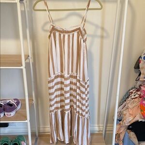 Striped Tan and White Sundress